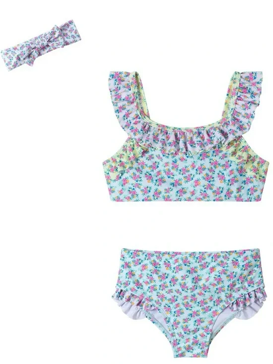 Andy & Evan Girls Floral Ruffle bikini set matching headband 3T NEW