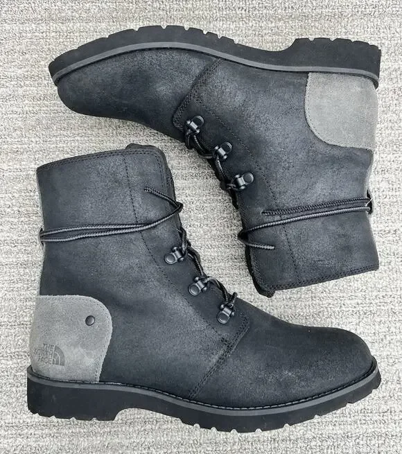 The North Face Ballard Lace II Winter Black Leather Boots Women's Size 8 US