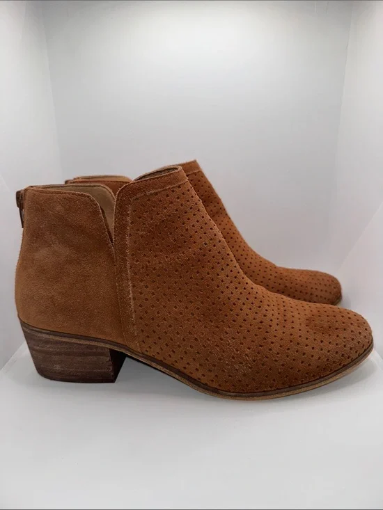 Susina Kyle-Lea Perforated Suede Ankle Bootie Boots Women’s 10 Tan
