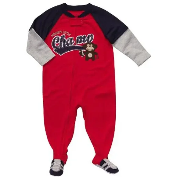 Carter's Boys Sleeper Size 2T Red Navy Blue‎ Gray Mommy's Champ Monkey Football