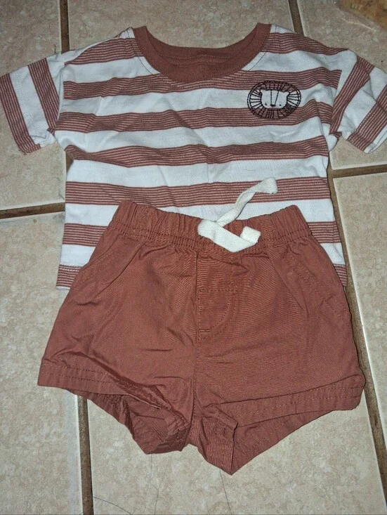 Carter's White and Rust Striped Tee with Rust Shorts - Toddler Matching Set