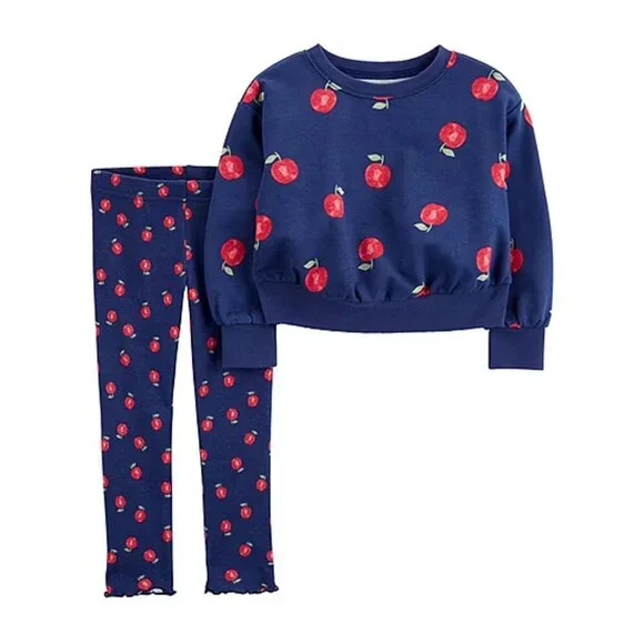NEW Carter's Baby Girls 2-pc. Pant Set Navy/Apples 3M