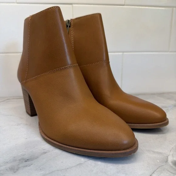 Madewell The Rosie Ankle Leather Bootie Side Zip Brown MA434 Women's Size 8.5
