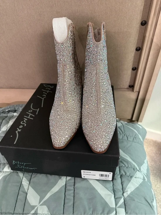 Diva Silver Crystal Embellished Ankle Booties