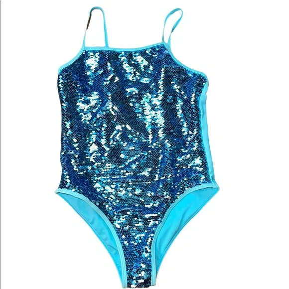 Swimsuit aqua blue with sequins‎ Juicy Couture girls swimsuit 14/16