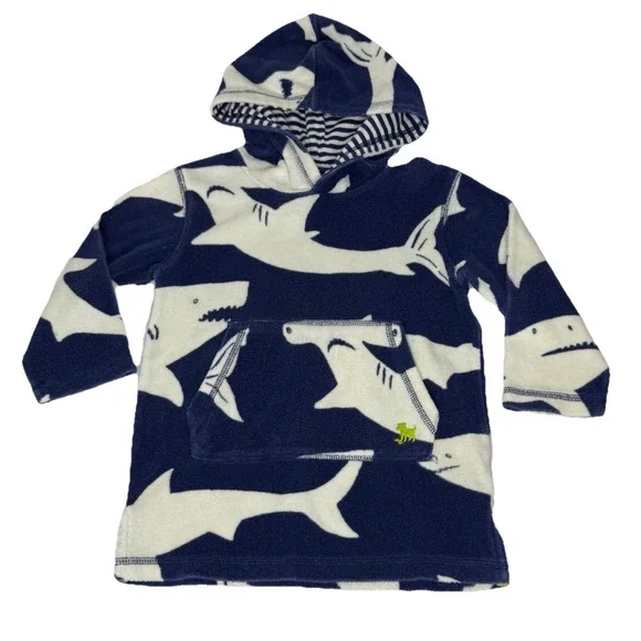Mini Boden Shark AOP Hooded Towel Cover Up Kids 2-3 Years Beach Pool Hoodie