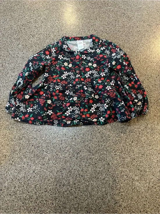 Carter's Navy Floral Button-Front Peplum Long-Sleeve Top