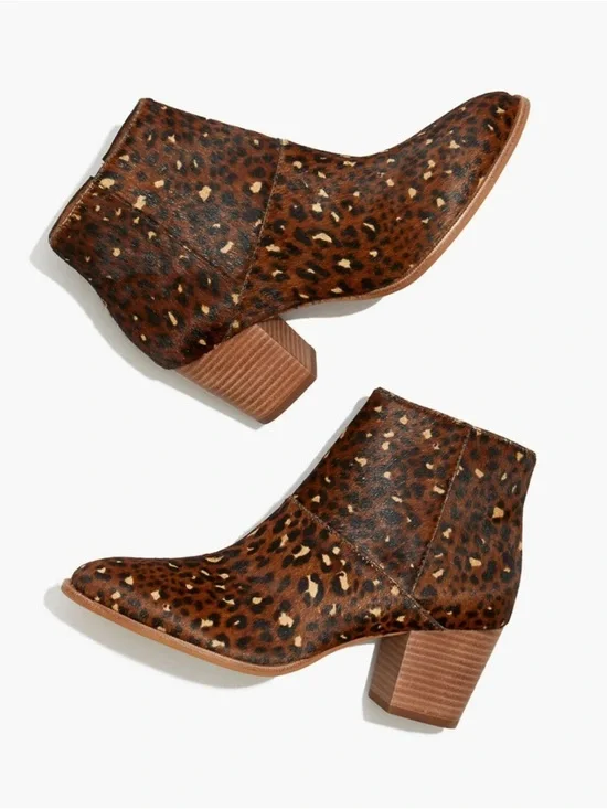 Madewell Rosie Animal Leopard Print Calf Hair Block Heel Booties Size 9 Brown