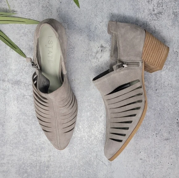 1.State | Taupe Leather Cutout Ankle Booties Size 9