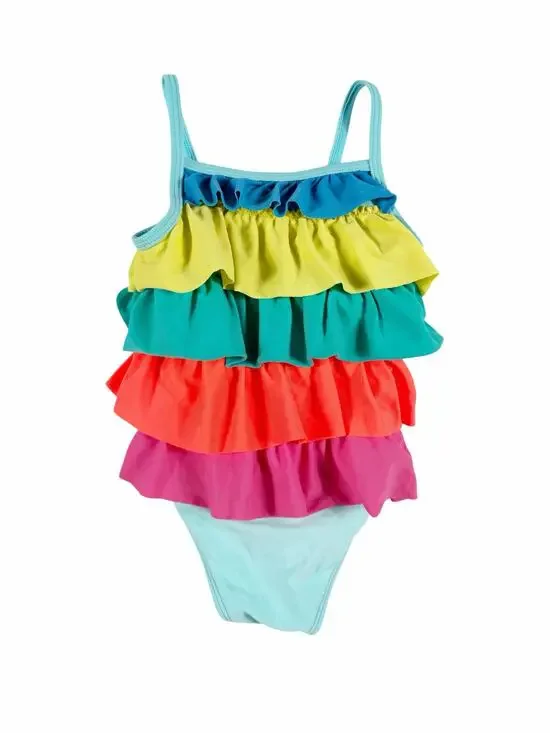 Mini Boden Rainbow Tiered Ruffle One-Piece Swimsuit 12–18 Months