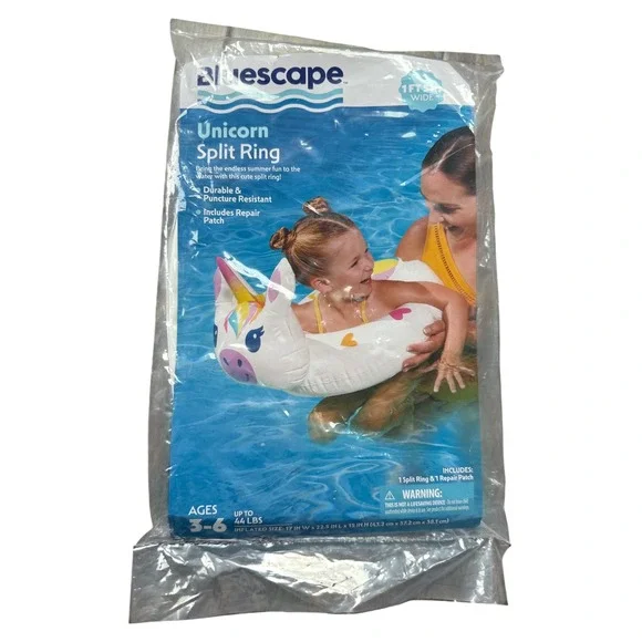 Bluescape Unicorn Split Ring Pool‎ Float  Ages 3-6 White New Puncture Resistant