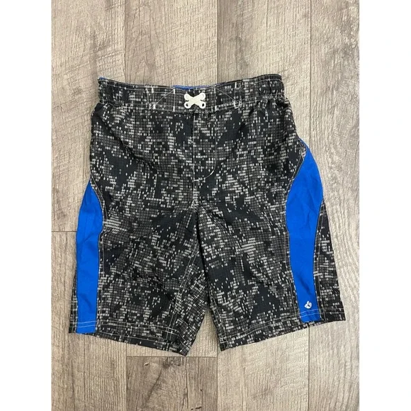 Xersion Boys Board Shorts‎ Swim Trunks Black Blue Digital Print Size M 10/12