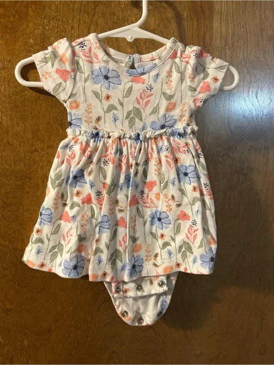 Carter's White Floral Snap Bodysuit Dress - Blue, Pink, Green