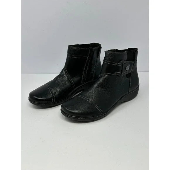 Clarks Collection Cora Women's Sz 9.5 M Leather Ankle Boots Black Booties P7