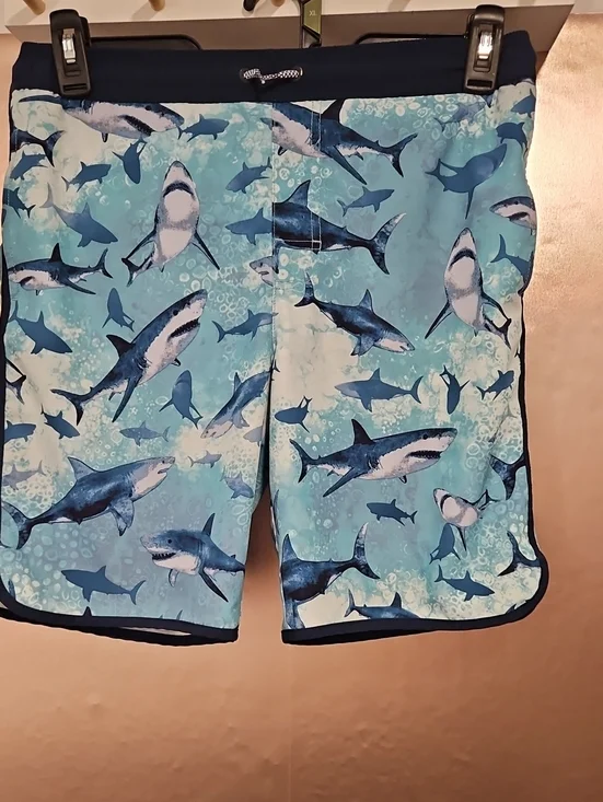 wonder nation Boys Blue Shark Print Swim Trunks