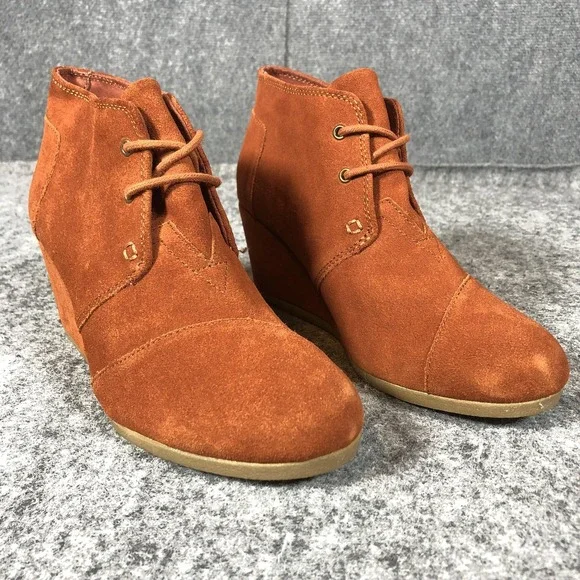 TOMS Boots Womens Size 9 Orange Suede Desert Wedge Lace Up Ankle Booties Shoes‎