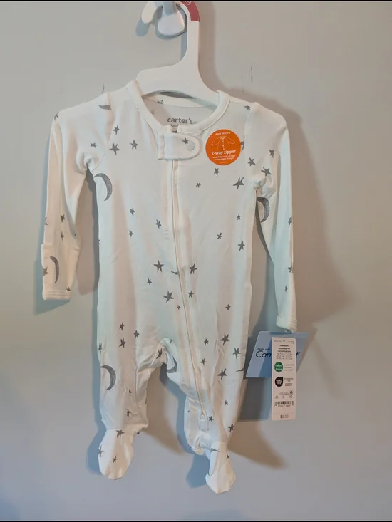 Carter's White Footed One-Piece with Gray Moon & Star Print