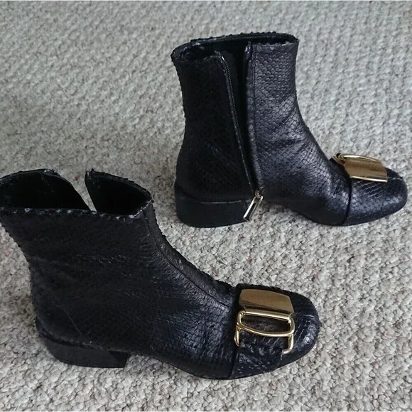 TIBI Wyatt embossed Buckle leather ankle Booties In Black size 5.5