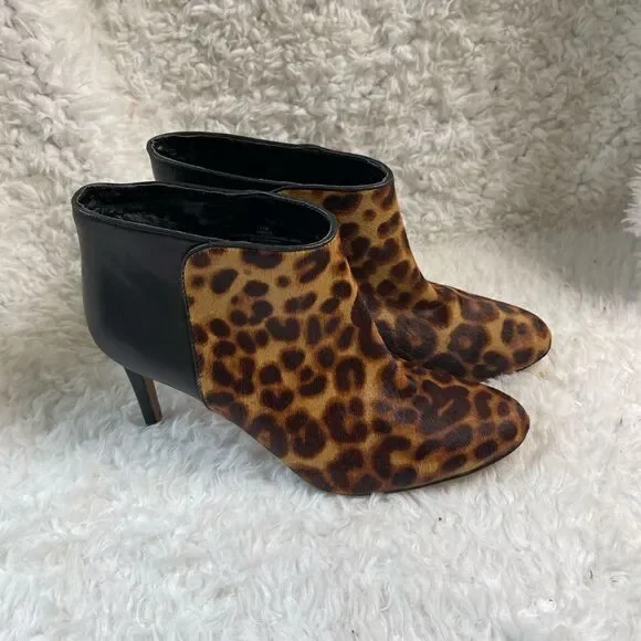 Nine West leather calf hair leopard print &black ankle slip on boots SZ9.5M