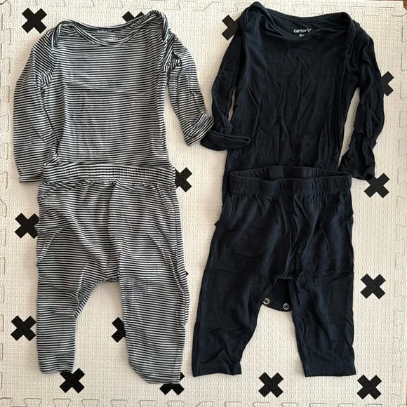 Carter’s 4 piece Baby PurelySoft bodysuit and pants set in black white size 6m