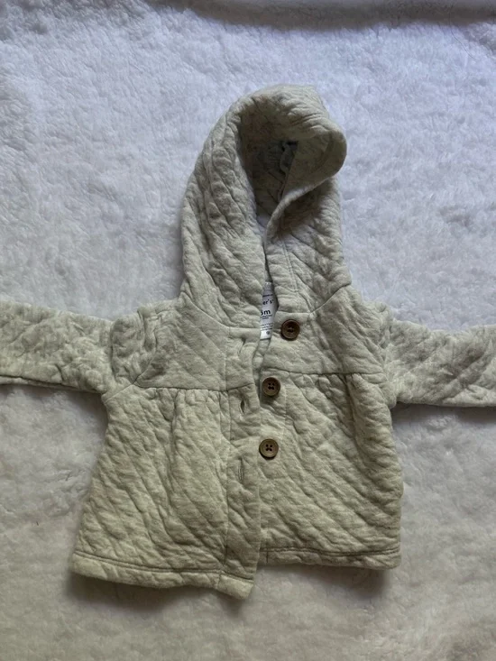 Carter's Quilted Hooded Baby Jacket in Cream with Wooden Buttons