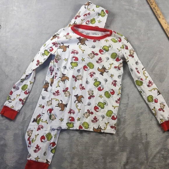 KIDS UNISEX CARTER'S LONG SLEEVE WHITE GRINCH PRINT 2-PIECE LONG PJ‎ SET SIZE 12