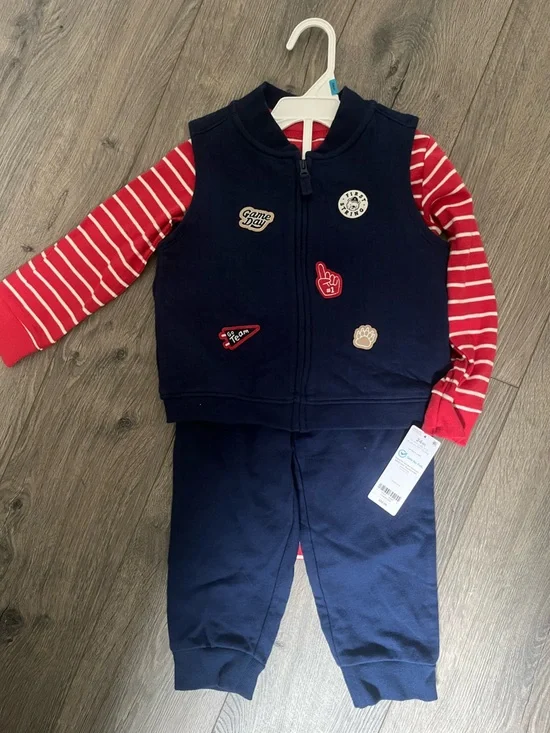 Carter's Navy and Red Zip-Up Romper with Patch Accents