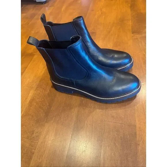 Caslon Womens Chelsea Boots Size 9.5 Black Leather Lug Sole Water Resistant Ankl