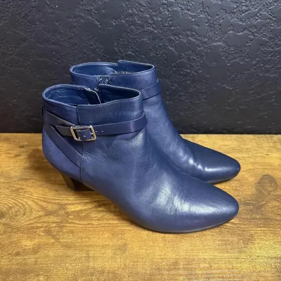 Cole Haan Navy Blue Leather‎ Suede Buckle Ankle Boots Womens 6.5B