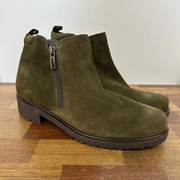 Munro Womens Boots Size 9 Rourke Ankle Bootie Olive Green Suede Heeled Zip Up