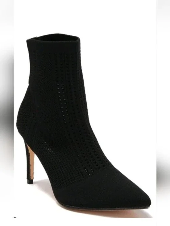 Catherine Malandrino Dnonito Black Pointed Toe Knit High Heel Booties Boots 8