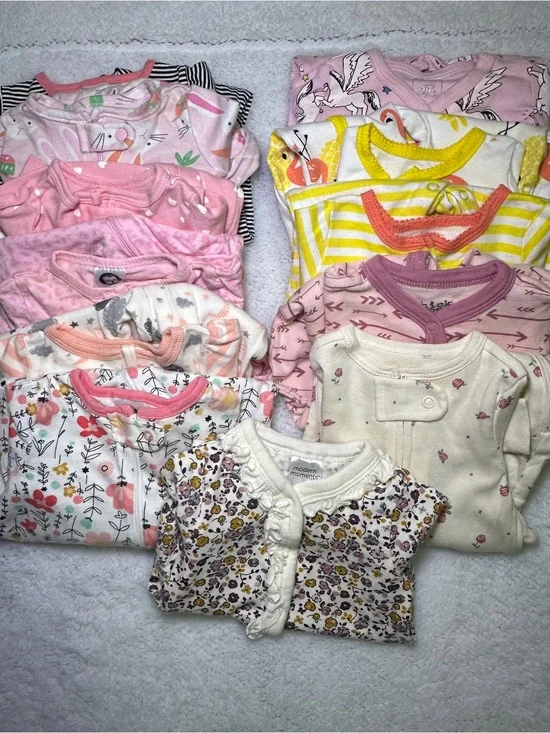 Bundle of 12 0-3 months Onesie Footie Pink & Yellow Floral Baby Pajama Everyday