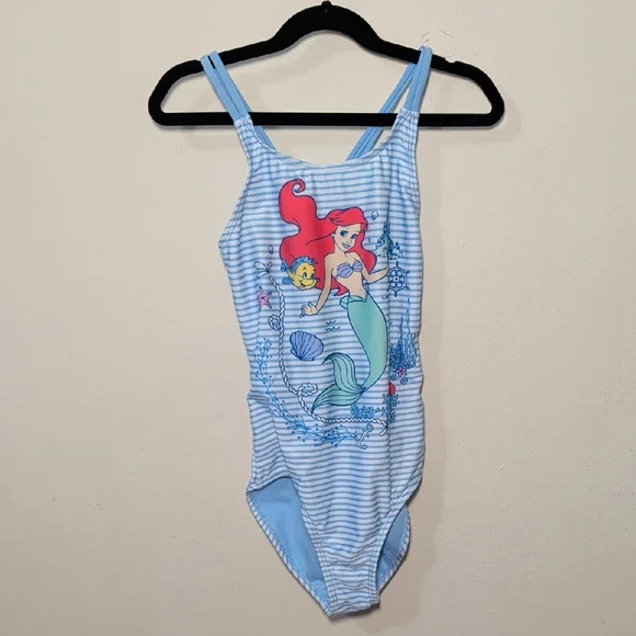 Disney Princess The Little Mermaid One-Piece Swimsuit Blue White Girls Size 7/8