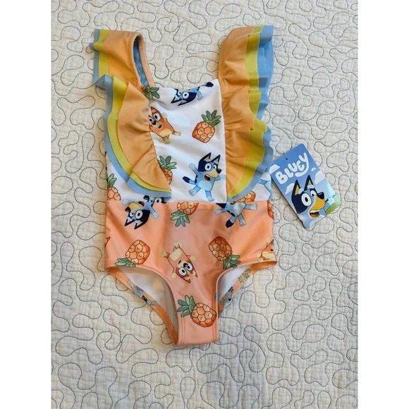 Bluey Bingo Pineapple Ruffle One Piece Swimsuit Girls 2T