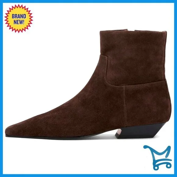 Square Toe Ankle Boots Low Heel Booties Side Zip Comfortable Winter Shoes