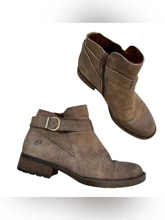Born Brown Leather Distressed Ankle Boots Womens 8 Boho Fall Chunky Lug Casual