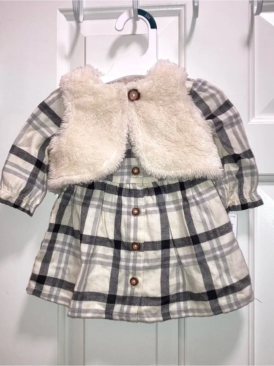 Carter's Just One You® Baby Girls' Plaid Vest Dress - Cream/Gray Size 3 Months