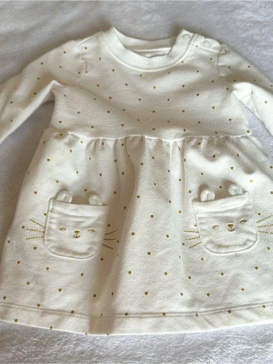 Carter's Cream Dress with Gold Dots and Kitty Pockets