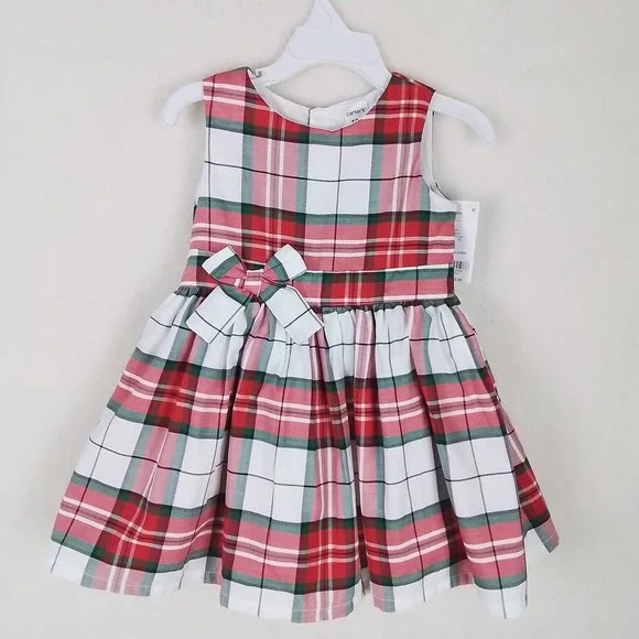 Carter's Baby Sleeveless Cotton Midi Dress Size‎ 18m Red White Green Plaid