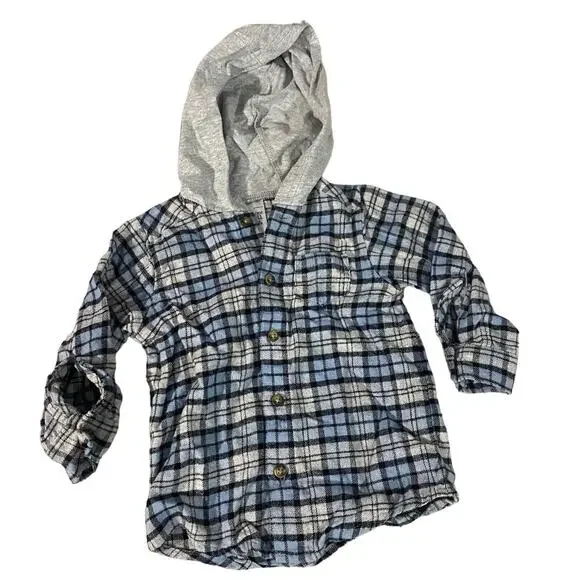 Just One You by Carter's Blue Plaid Hooded Top Boys Sz 12M Baby