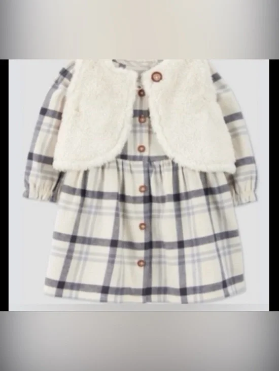 Carter's Just One You® Baby Girls' Plaid Vest Dress - Cream/Gray Size 12 Months