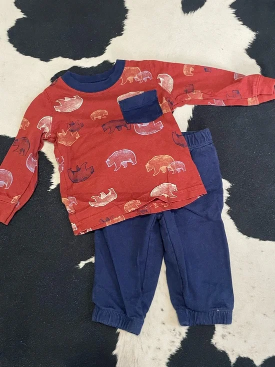 2/$12 Brown Bear Print Top with Navy Pants Set