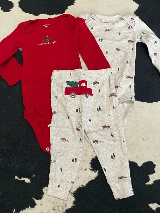 2/$12 Carter's Red Holiday Truck 3-Piece Baby Set