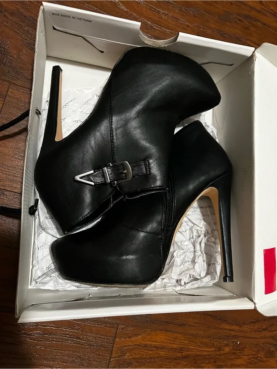 Aldo Black High Heel Ankle Booties with Buckle Accent