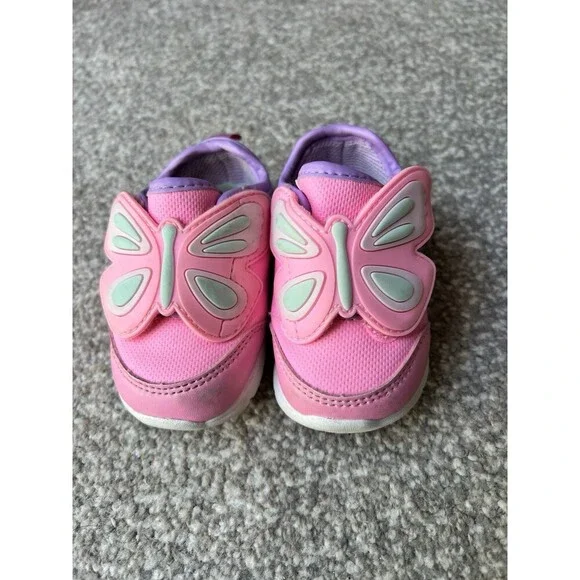 Carter's Girls Pink Butterfly Sneakers Size 3‎ Toddler Hook and Loop
