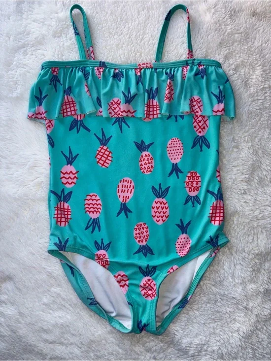Hanna Andersson Girls 8 Sweet Pineapple Ruffle One Piece Swimsuit Recycled