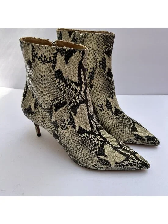 Schutz Leather Bette Snake-Embossed Snakeskin Print Heeled Booties Size 8 Boots