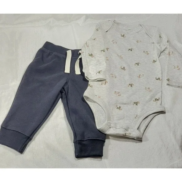 Carter's Baby 2pc Pajama Top & Pants Set - Moose - Gray & Black - Size 6 Months