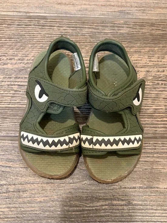 Carter's Olive Green Shark-Detail Velcro Sandals