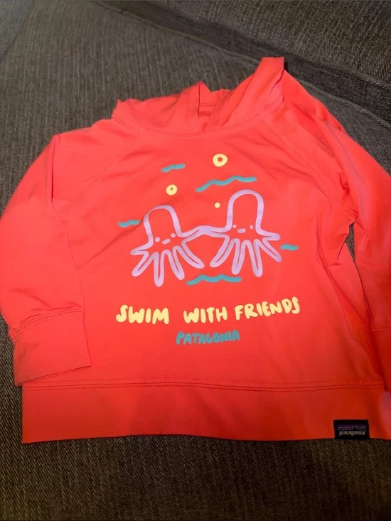 Patagonia Kids Coral Swim Rashguard Hoodie with Octopus Graphic